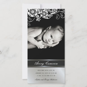 Silver Blommigt Paisley Flicka Birth Notice Meddelande