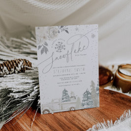 Silver Blommigt Winter Snowflake Baby Shower Inbjudningar