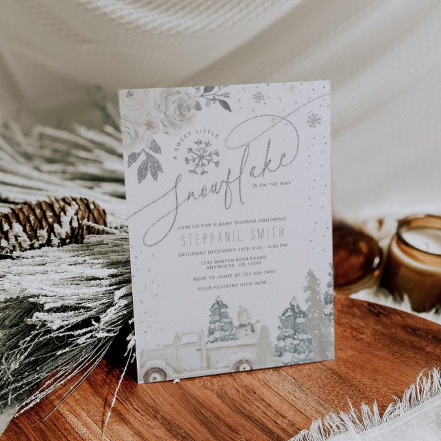 Silver Blommigt Winter Snowflake Baby Shower Inbjudningar (Skapare uppladdad)