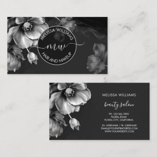 Silver Blommor Svart Logotyp Visitkort