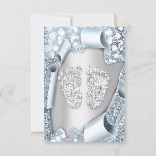Silver Blue Baby Shower Feet Boy Girl 3d Effect Inbjudningar
