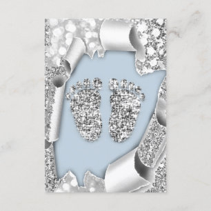 Silver Blue Baby Shower Feet Boy Glitter Grått Inbjudningar