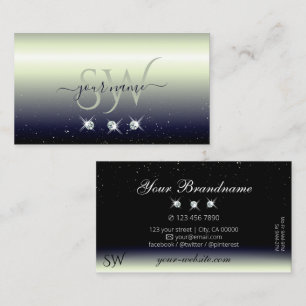 Silver Blue Black Gradient Gnistra Jewels Monogram Visitkort