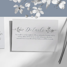 Silver Blue Blommig Bröllopsinformationskort Tilläggskort