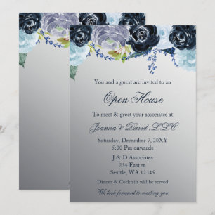 Silver Blue Blommigt Business Corporate Party Inbjudningar