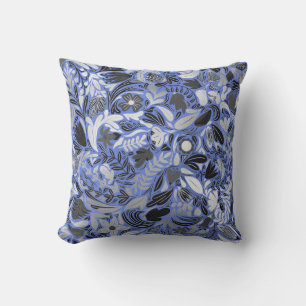 Silver Blue Blommigt Lövs Illustration Mönster Kudde