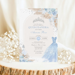 Silver Blue Boho Blommigt Quinceañera 15:e födelse Inbjudningar