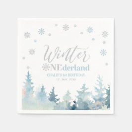 Silver & Blue Boy Winter Onederland 1:a födelsedag Pappersservett
