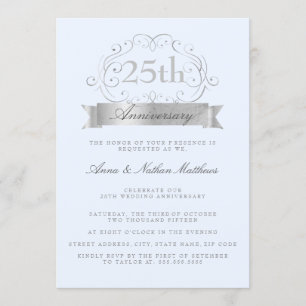 Silver & Blue Bröllop 25-årsjubileum Inbjudningar