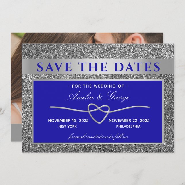 Silver Blue Bröllop Save The Date Spara Datumet (Fram/baksida)