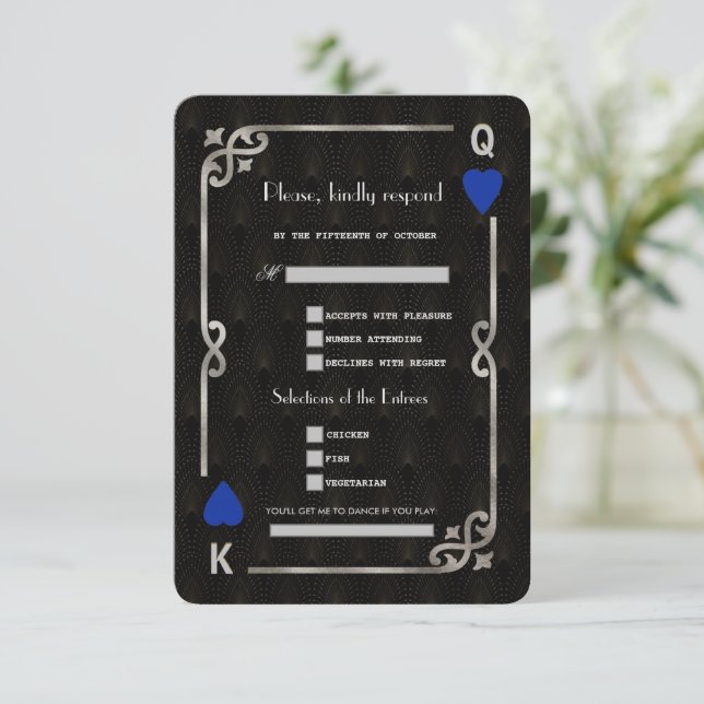 Silver Blue Casino Vegas Sång begäran Bröllop OSA Kort (Stående Fram)