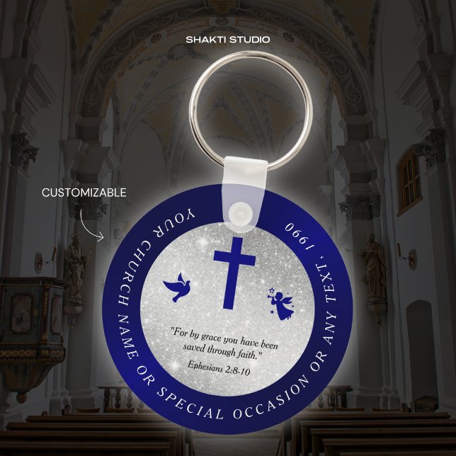 Silver Blue Church Christian Souvenir Keychain Nyckelring (Skapare uppladdad)