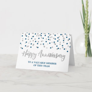 Silver Blue Confetti Employee-årsjubileum Card Kort