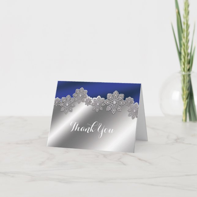 Silver & Blue Crystal Snowflake Vinter Falt Kort (Framsida)