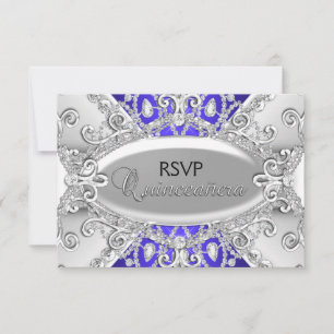 Silver & Blue Diamond Damask Quinceanera-svar OSA Kort