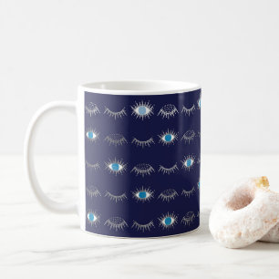 Silver Blue Evil Öga Eyelash Nazar Mati Mönster Kaffemugg