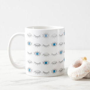 Silver Blue Evil Öga Eyelash Nazar Mati Mönster Kaffemugg