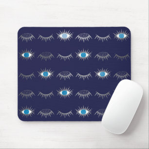 Silver Blue Evil Öga Eyelash Nazar Mati Mönster Musmatta