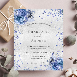 Silver Blue Florals bröllopsinbjudan