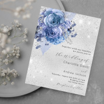 Silver Blue Florals bröllopsinbjudan