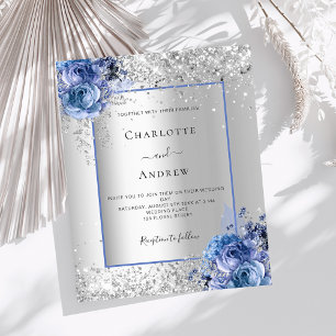 Silver Blue Florals bröllopsinbjudan