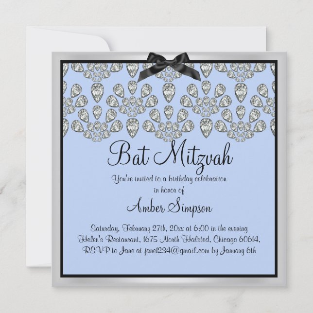 Silver/Blue Forever Diamonds Bat Mitzvah Inbjudan (Framsida)