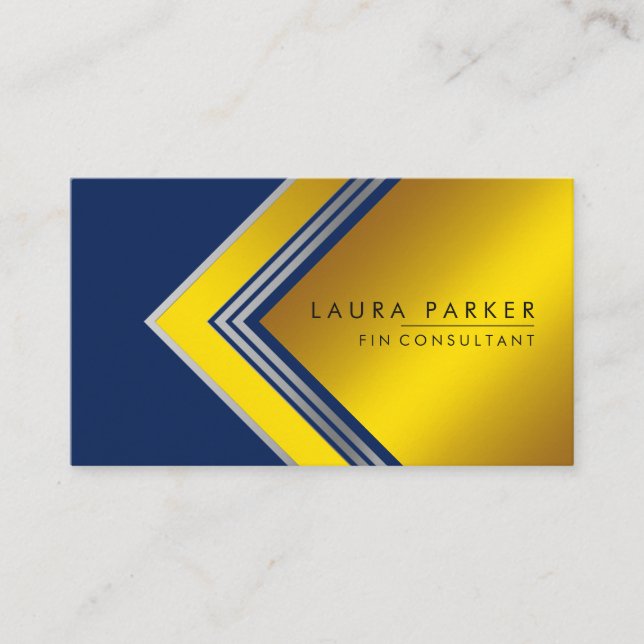 Silver Blue Geometrical Finance Modern, Guld Visitkort (Framsida)