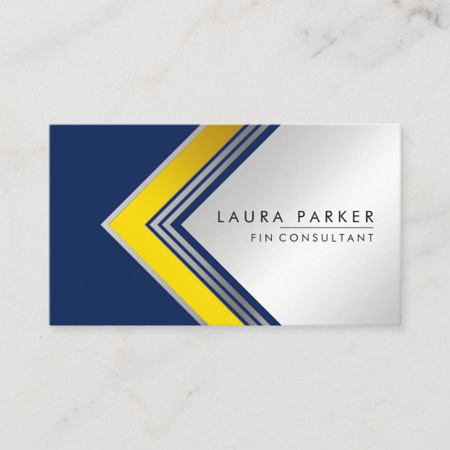 Silver Blue Geometrical Finance Modern, Guld Visitkort (Framsida)
