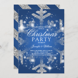 Silver Blue Glitter Snowflake Julafton Julfest Inbjudningar