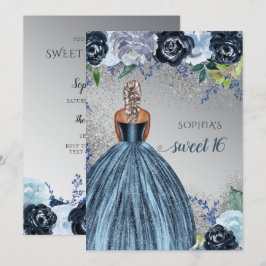 Silver Blue Gnistra Dress Sweet 16 födelsedag Inbjudningar
