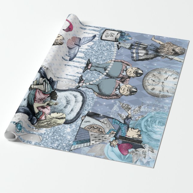 Silver Blue Ice Alice i Wonderland Presentpapper (Utrullad)