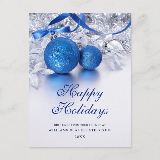 Silver Blue jul Ornament Corporate Hälsning Vykort (Framsida)