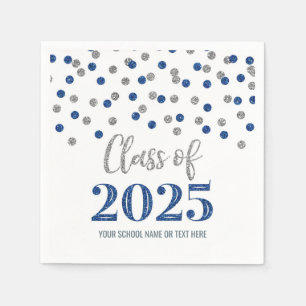Silver Blue Konfetti Klass 2025 Servetter