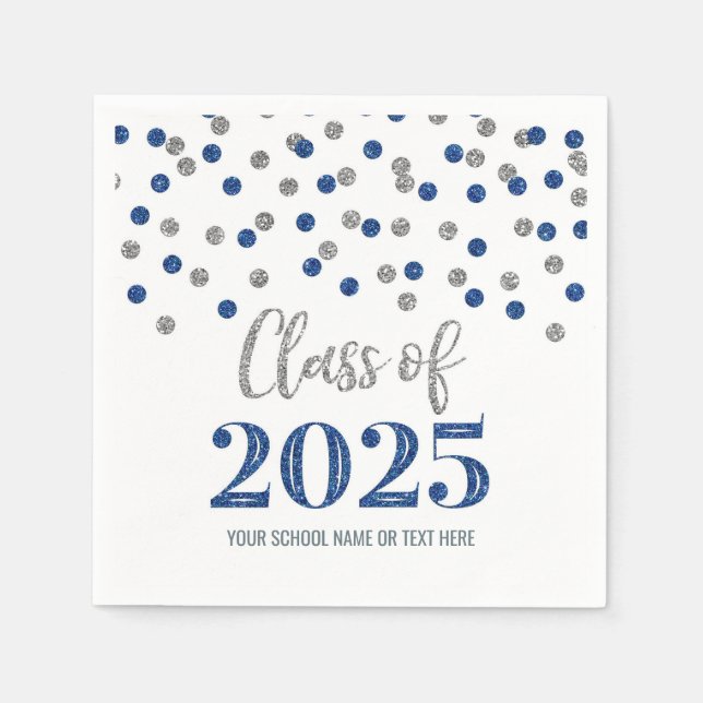 Silver Blue Konfetti Klass 2025 Servetter (Framsidan)