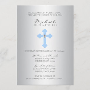 Silver Blue Kor Christine/Baptism Boy PHOTO Inbjudningar