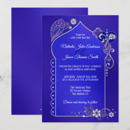 Silver Blue Lila Henna Mehndi bröllopsinbjudan Inbjudningar