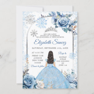 Silver Blue Magic Winter Snowflake Quinceañera Inbjudningar