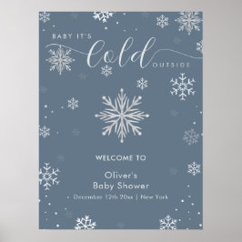 Silver Blue Magical Snowflake Baby Shower Welcome Poster