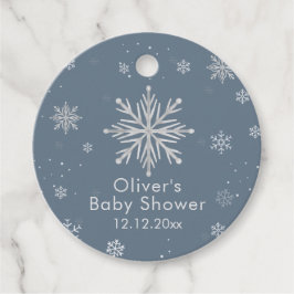 Silver Blue Magical Winter Snowflake Baby Shower Gåvor Etiketter