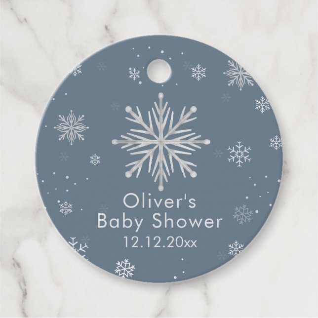 Silver Blue Magical Winter Snowflake Baby Shower  Gåvor Etiketter (Framsida)