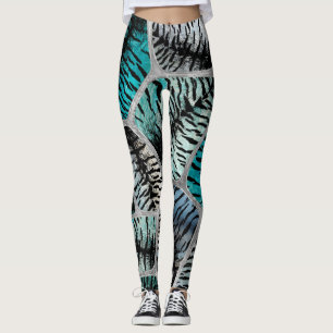 Silver Blue Marbles Tiger Faux Päls Cells Leggings