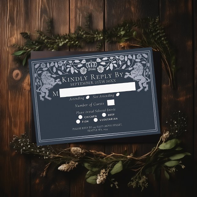 Silver Blue Medieval Lejon Bröllop OSA Tilläggskort (Skapare uppladdad)