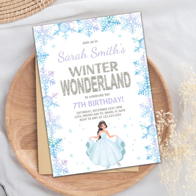 Silver Blue Party Theme Inbjudningar (Snow flake Winter Wonderland Invitation)