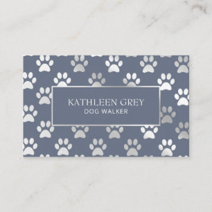 Silver Blue Paw Skriv ut Mönster Pet Groomer Visitkort