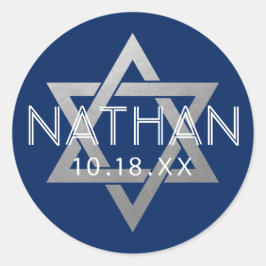 Silver Blue Pub Mitzvah Star av David Anpassningsb Runt Klistermärke