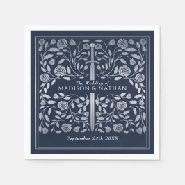 Silver Blue Royal Medieval Guld Sword Bröllop Pappersservett