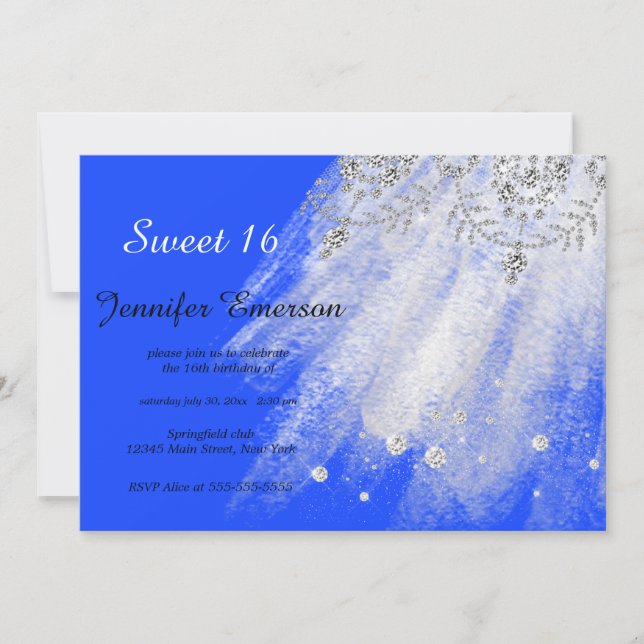 Silver Blue Sapphire Dress Glitter Sweet sixteen Inbjudningar (Framsida)
