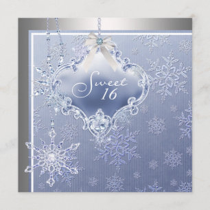 Silver Blue Snöflinga Sweet Sixteen Födelsedag Inbjudningar