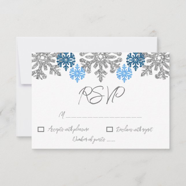Silver Blue Snöflingor Winter Wedding OSA Kort (Framsida)
