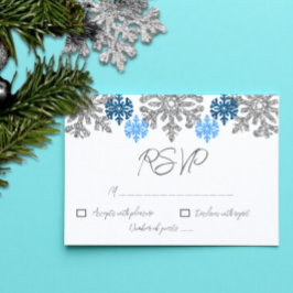 Silver Blue Snöflingor Winter Wedding OSA Kort